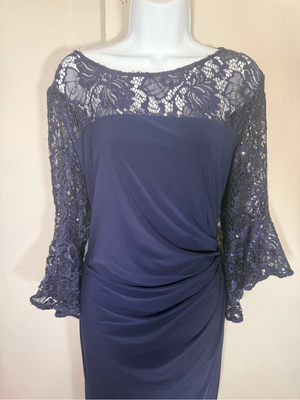 Ralph Lauren Navy Lace Yoke Midi Dress